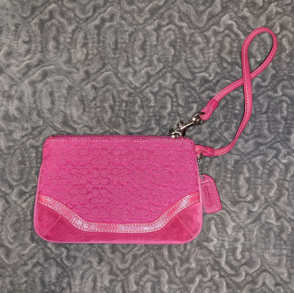 Coach Pink Wristlet with Embossed Design